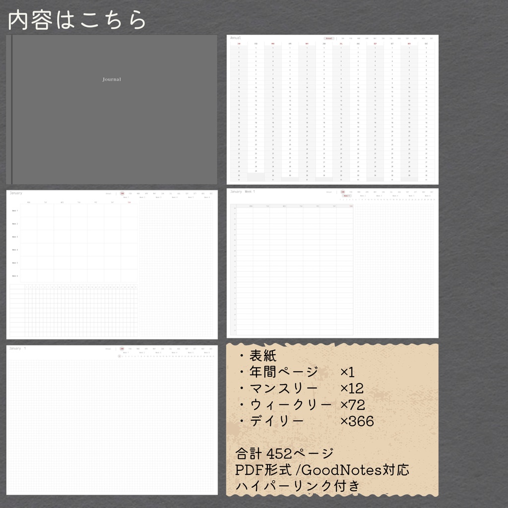 <日付なし>デジタルプランナー|左バーチカル週間|月曜始まり|全ページリンク付|GoodNotes対応