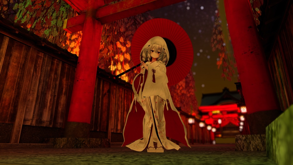 3Dモデル「白無垢 狐の嫁入り」 九尾の傍観者対応衣装+α【VRChat想定】【Modular Avatar対応】