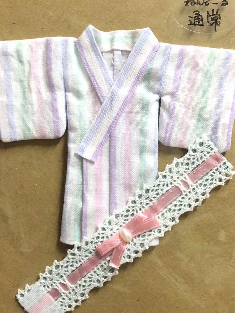パステルストライプ着物&レース帯セット［ねんどろいどどーる(通常/身長調整)対応サイズ］