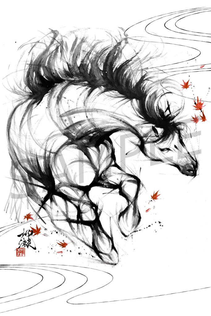 ポストカード(馬紅葉)