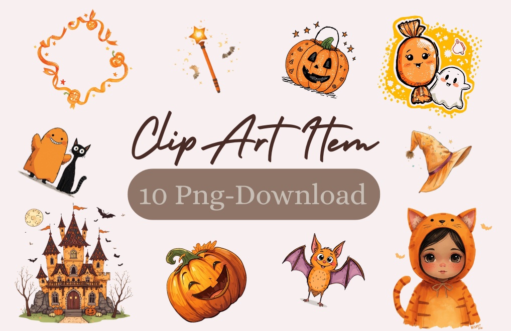 ハロウィン・キュートクリップアート10点セット（PNG背景透過）
