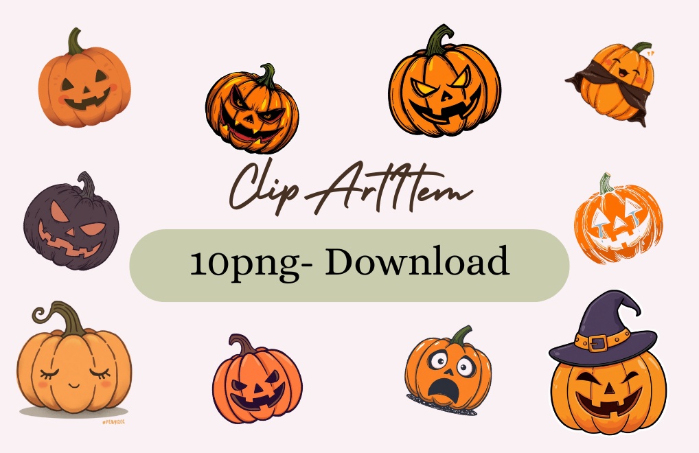 手書き風ハロウィンかぼちゃクリップアート素材セット