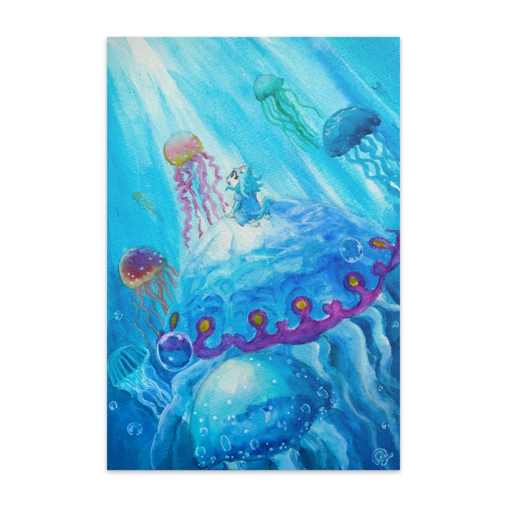 ポストカード　宝石猫　aquamarine