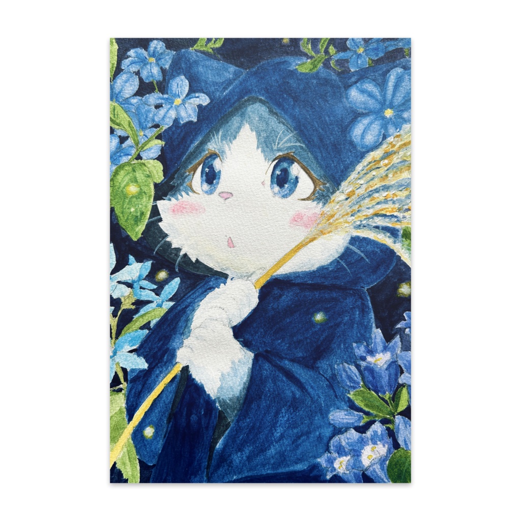 ポストカード 宝石猫 Blue autumn