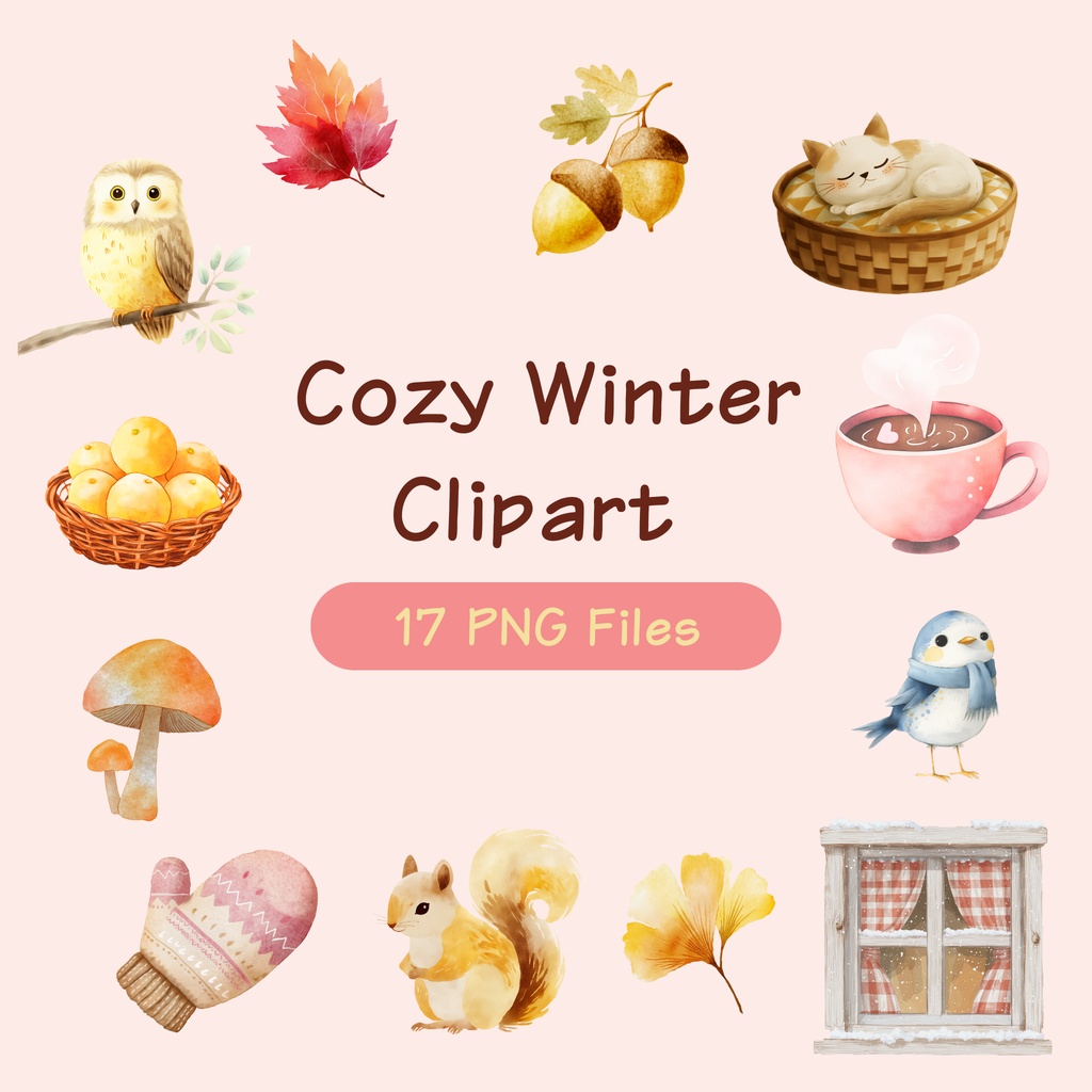 【クリップアート】やわらかな冬時間の素材集17点セット