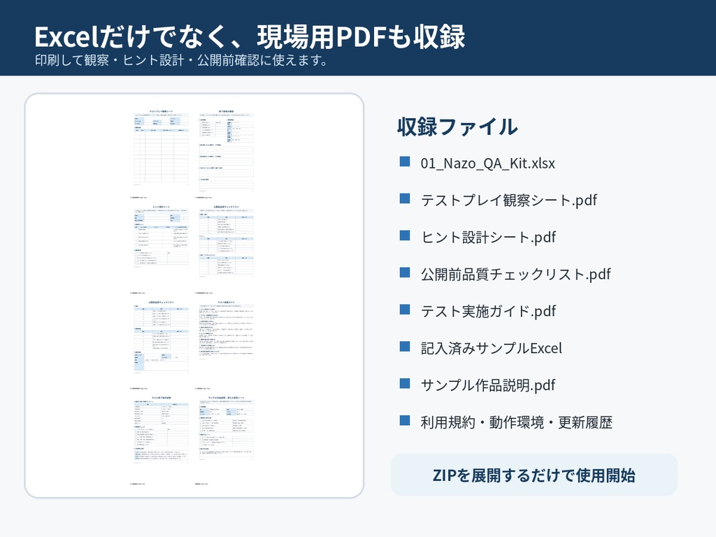 Nazo QA Kit|謎解きテストプレイ分析・品質管理キット【Excel・PDF】
