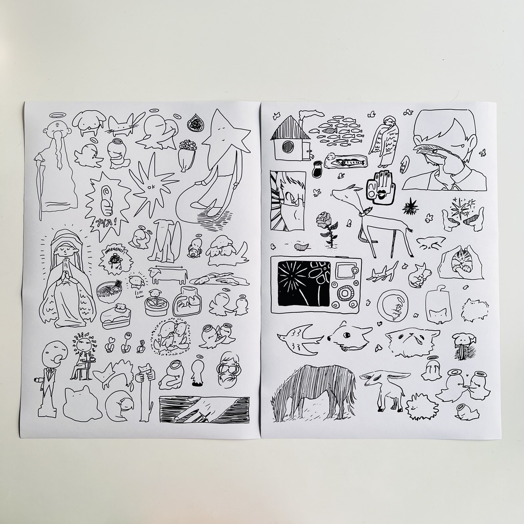 モノクロイラストステッカー（台紙）