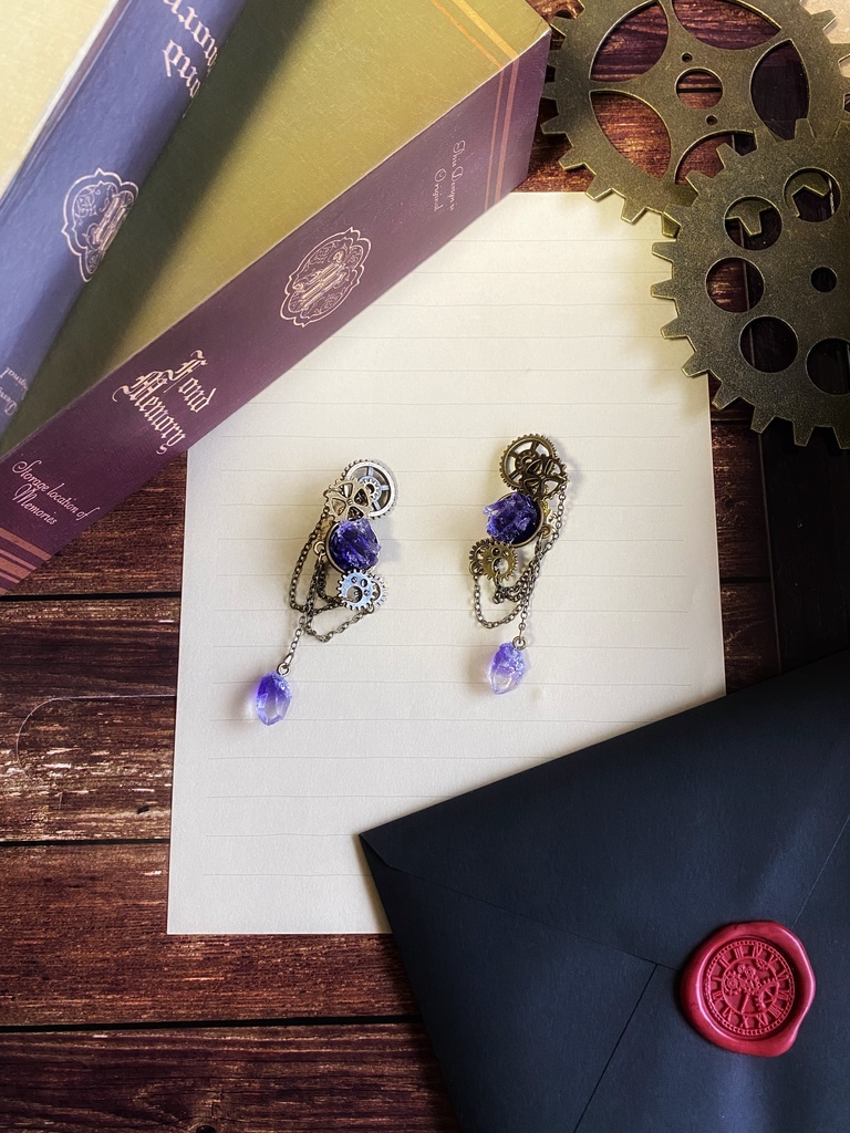 再再再再販☆歯車と鉱石のイヤリング