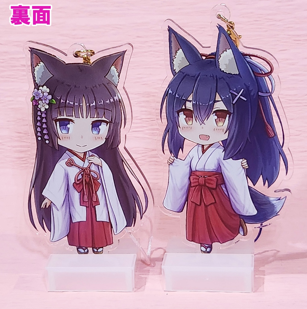 復刻版 睦月ちゃん&くノ一ちゃんアクリルキーホルダーセット(着物姿/巫女姿) リバーシブル グロスコート仕様