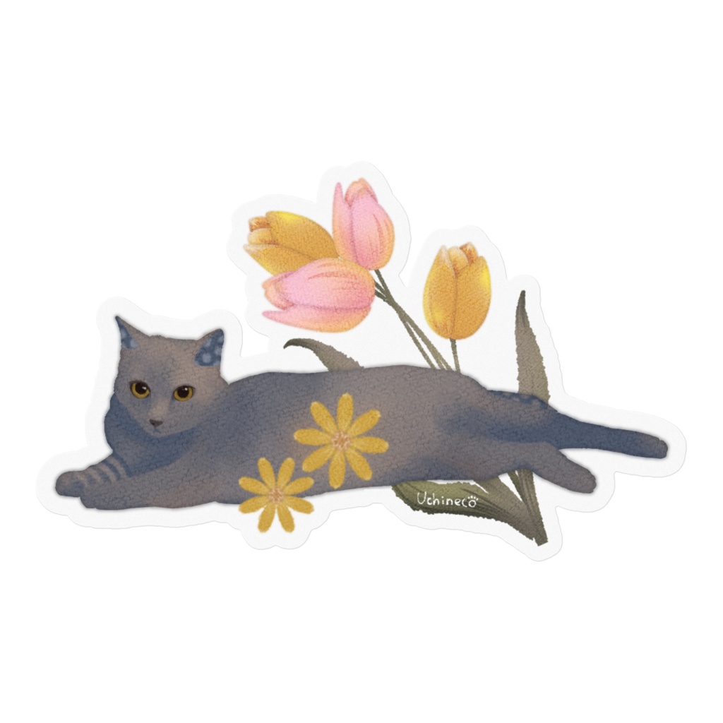 うちのねこ　水彩ステッカー(黒)