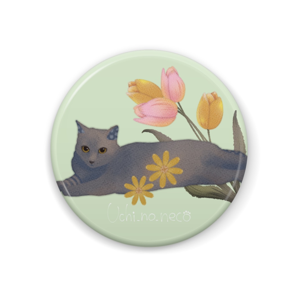 うちのねこ　水彩缶バッジ(黒)
