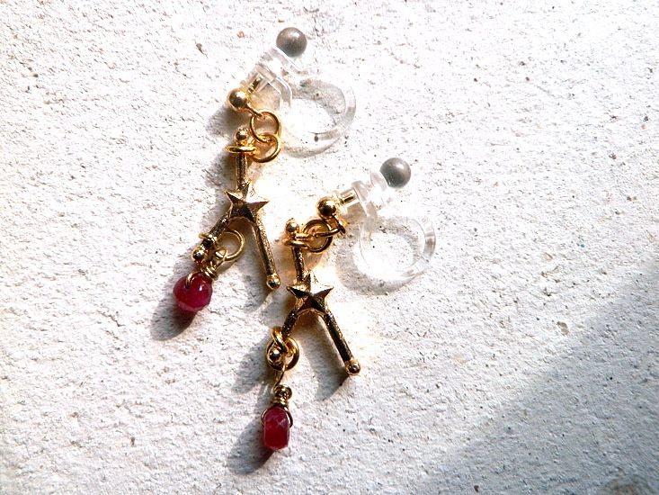 3D星座とちょっぴりよい石のイヤリング*蟹座とルビー