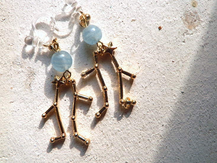 3D星座とちょっぴりよい石のイヤリング*ふたご座とアクアマリン