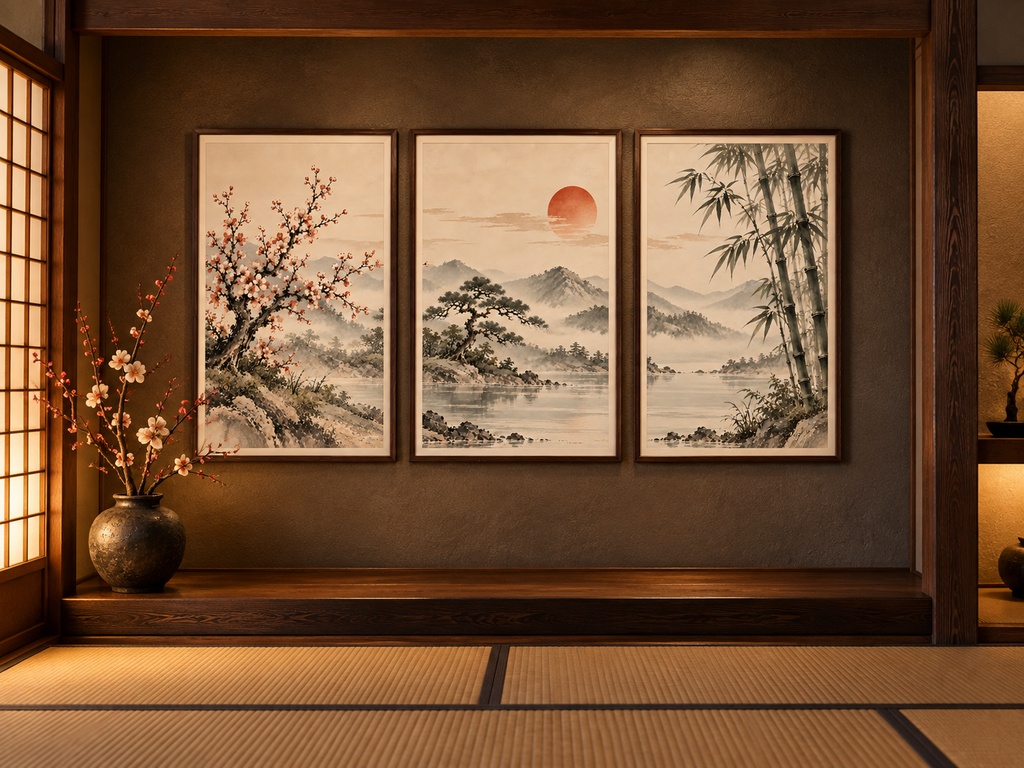 松竹梅 三連水墨画アートセット|縁起物・開運モチーフ|高解像度印刷用データ(5サイズ対応)