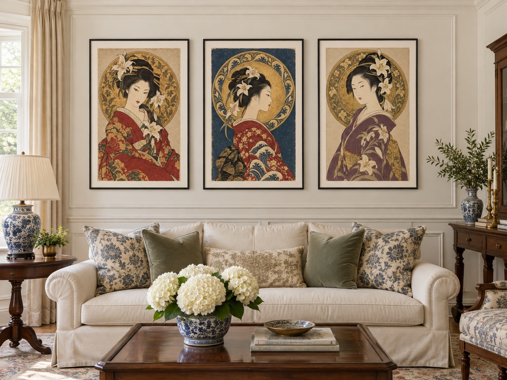 浮世絵×アール・ヌーヴォー 光背の麗人 3枚セット|国芳風・北斎風・歌麿風|高解像度印刷用データ