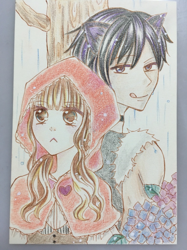 手描きイラスト 原画 狼と赤ずきん