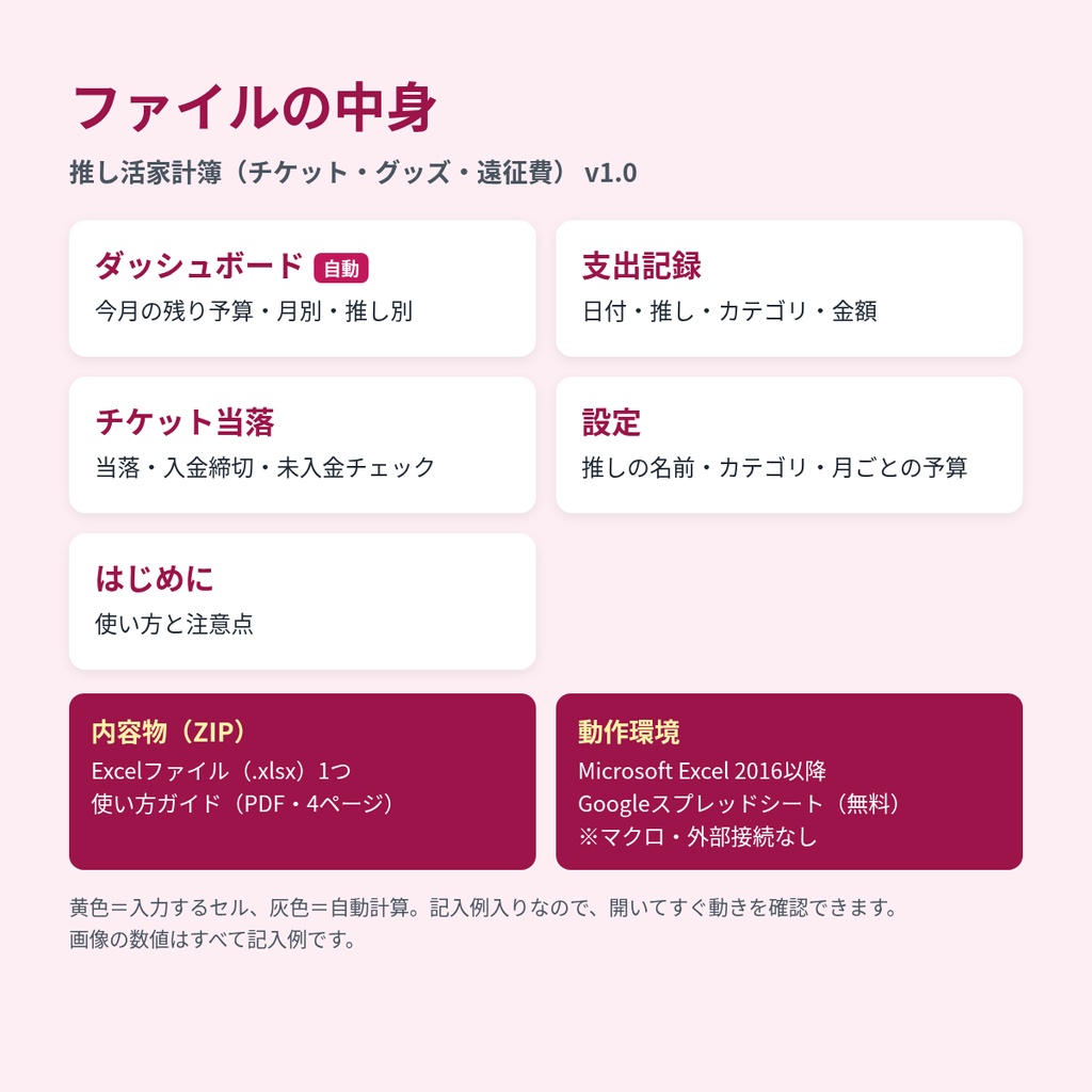 推し活家計簿|チケット・グッズ・遠征費の予算と当落を管理(Excel/Googleスプレッドシート)