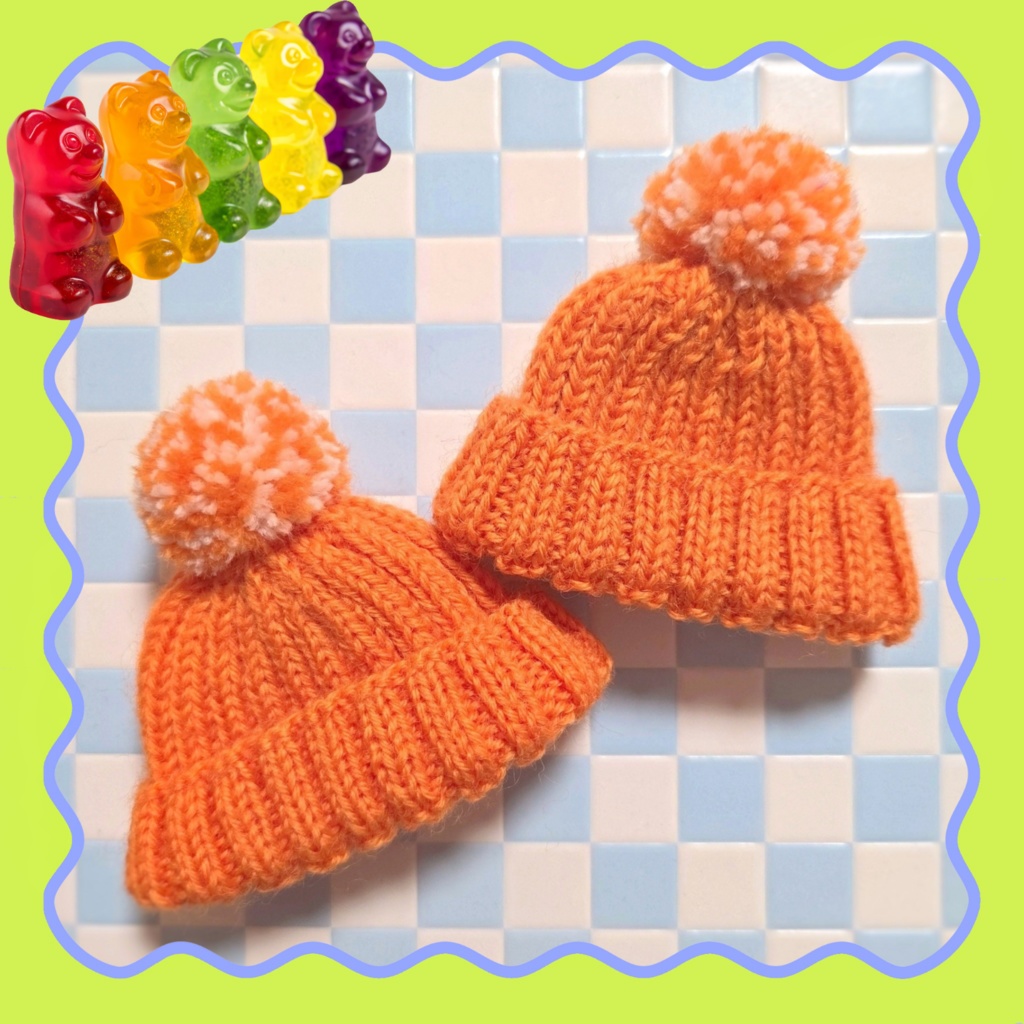 ポンポンニット帽(10~12cmぬい用)