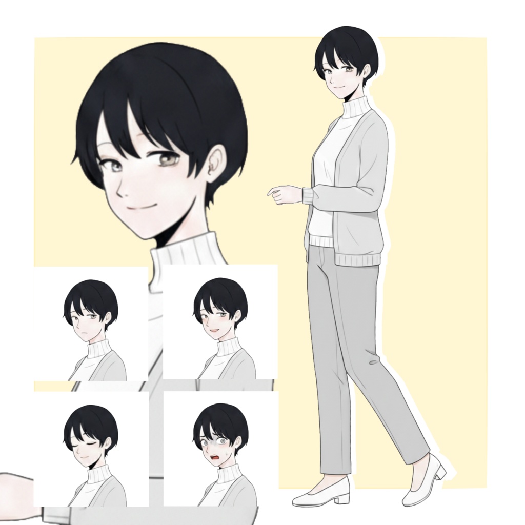 【立ち絵素材/無料版有】ショートカットの女性【表情5種】