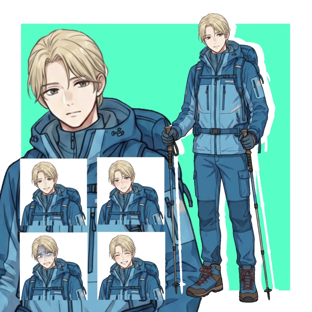 【立ち絵素材/無料版有】登山家金髪男性【表情5種】
