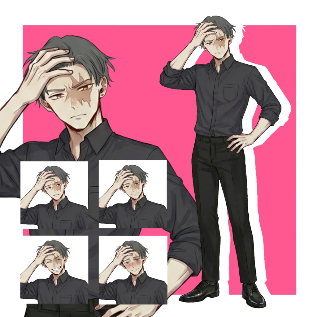 【立ち絵素材/無料版有】火傷痕のある短髪男性【表情5種】