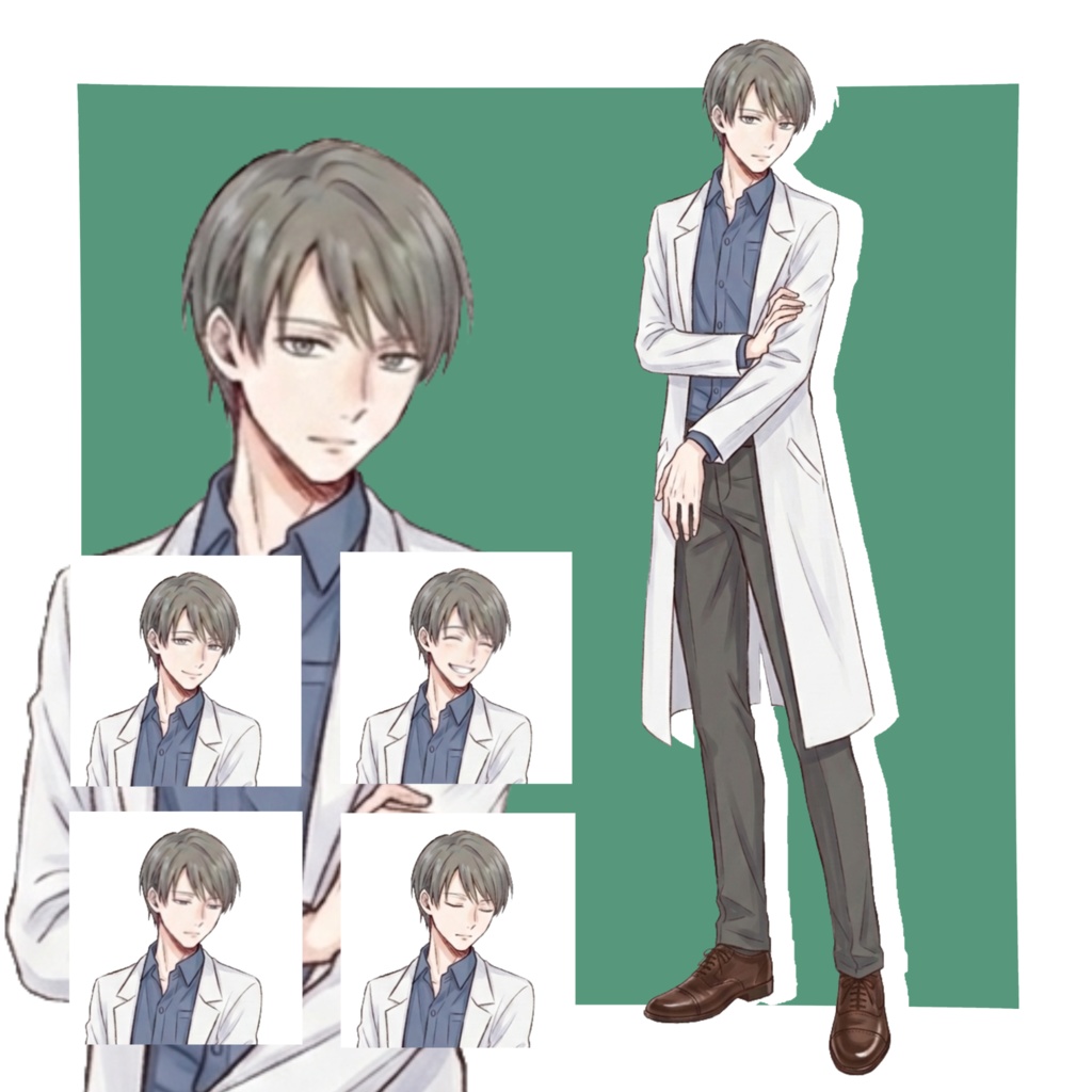 【立ち絵素材/無料版有】黒髪の白衣の男性【表情5種】