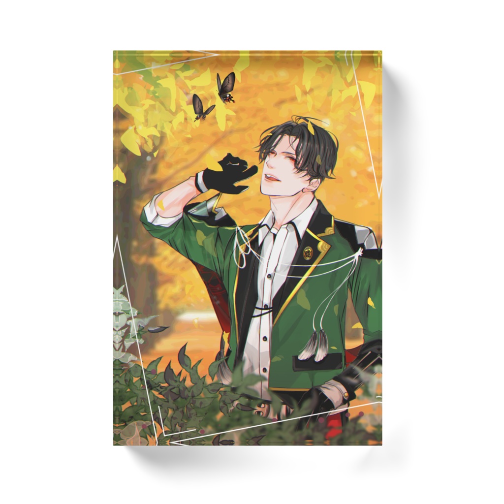 豊前江×アクリルブロック(銀杏と番の蝶)