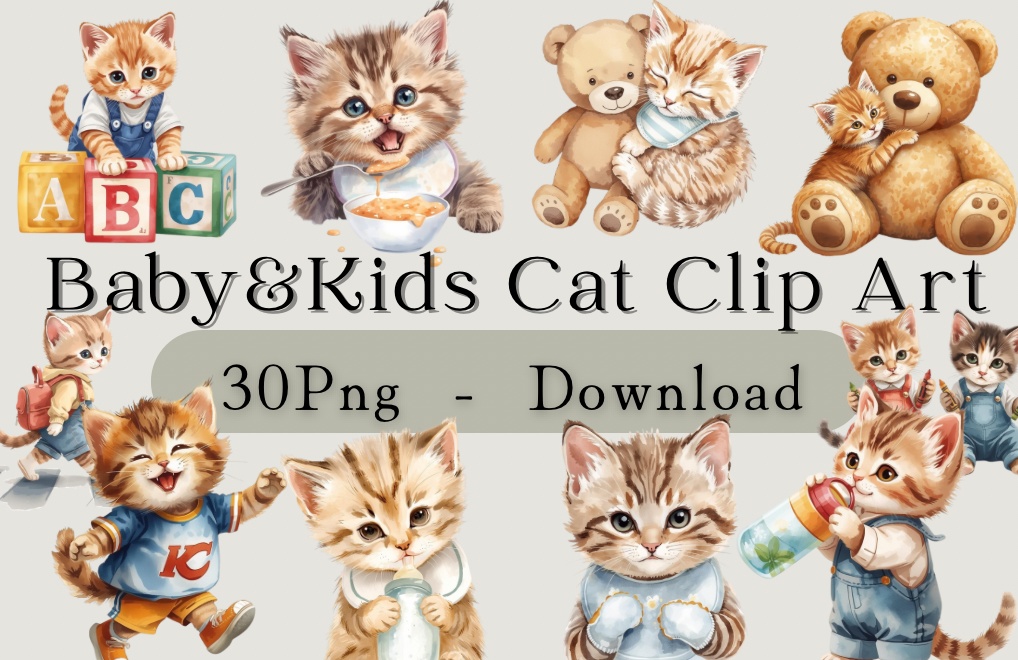 Baby&Kids Cat Clip Art