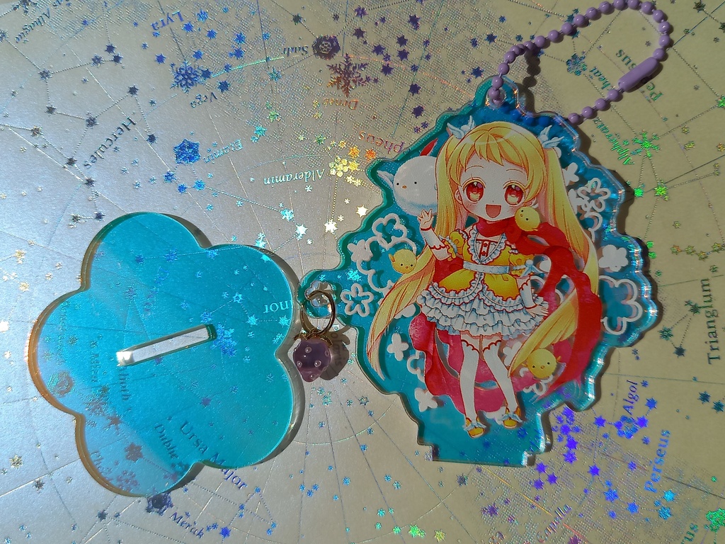 【鳥と女の子】台座付オーロラアクリルキーホルダー