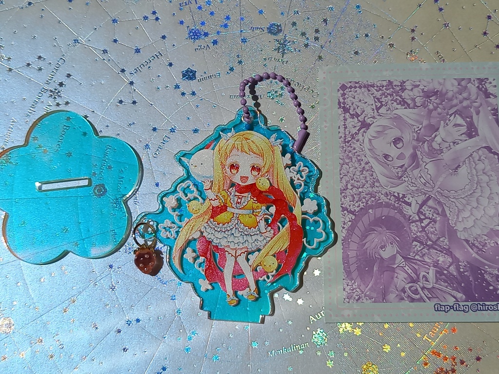 【鳥と女の子】台座付オーロラアクリルキーホルダー