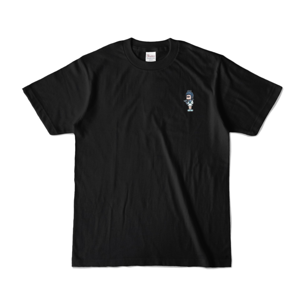 くじら子アメコミ風ワンポイントTシャツ黒