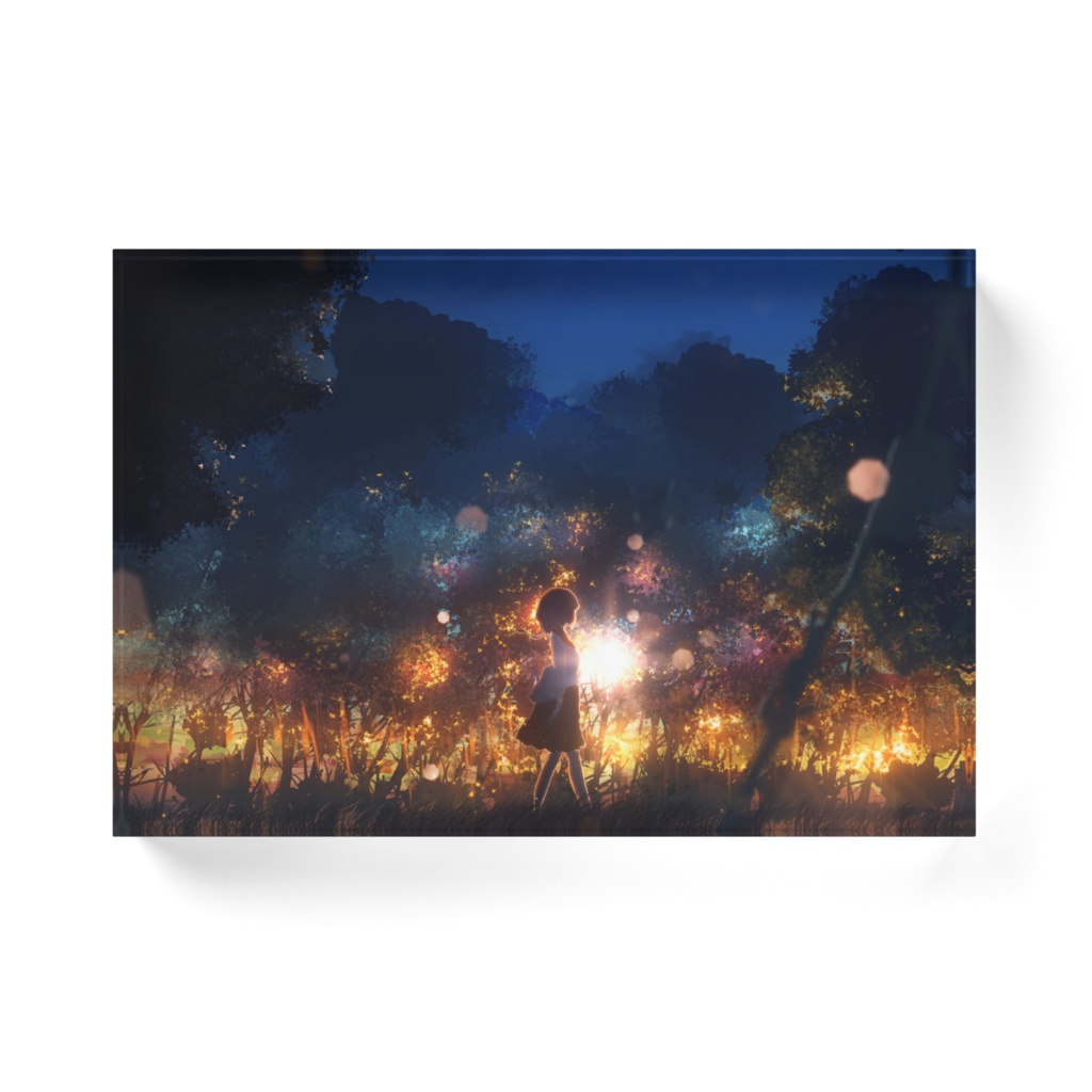 樹陰に咲くアクリルブロック