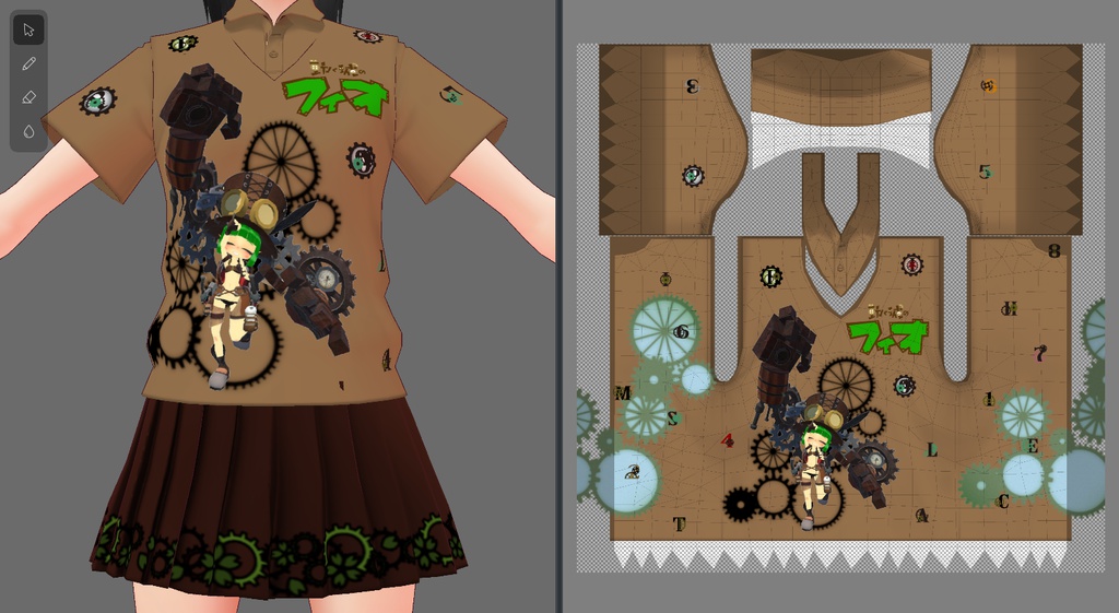 【VRoid用テクスチャ】ファングッズ グラフィックポロシャツ&スカート【フィオさん】