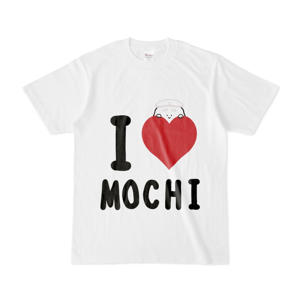 I LOVE MOCHI 001 Tシャツ ハートから覗くおもちさん