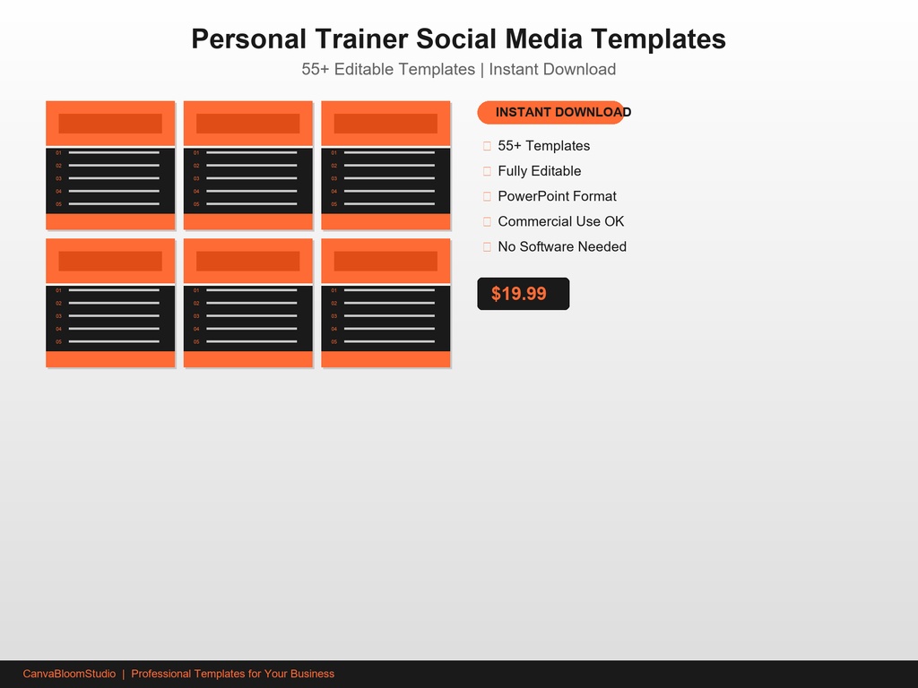 [パーソナルトレーナー向け] SNS投稿テンプレート 55枚+ | PowerPoint編集可能