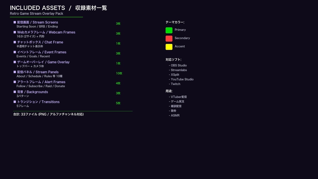 【配信素材】レトロゲーム風配信オーバーレイパック / 33ファイル PNG透過