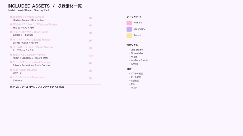 【配信素材】パステルかわいい配信オーバーレイパック / 33ファイル PNG透過