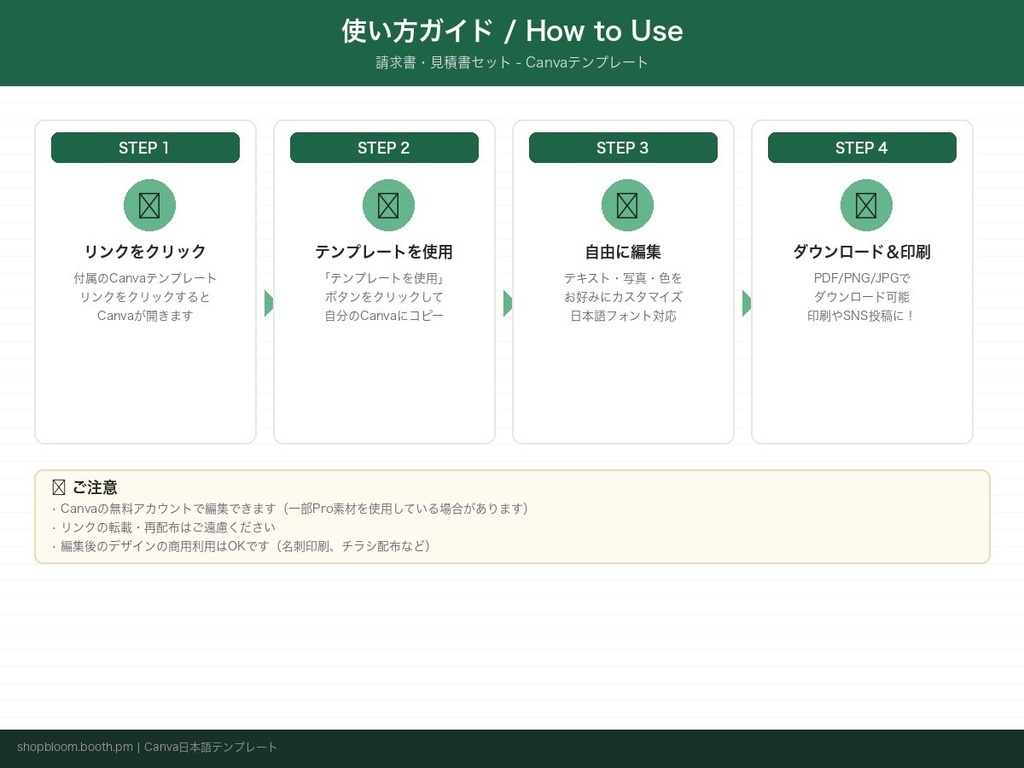 【Canvaテンプレート】請求書・見積書・納品書・領収書セット|インボイス対応|8種