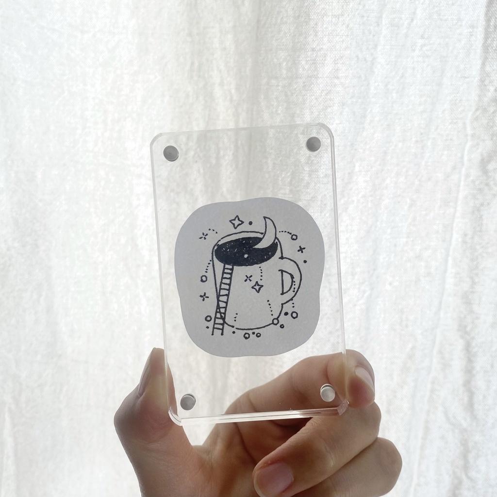 ペン画　「夜ココア」