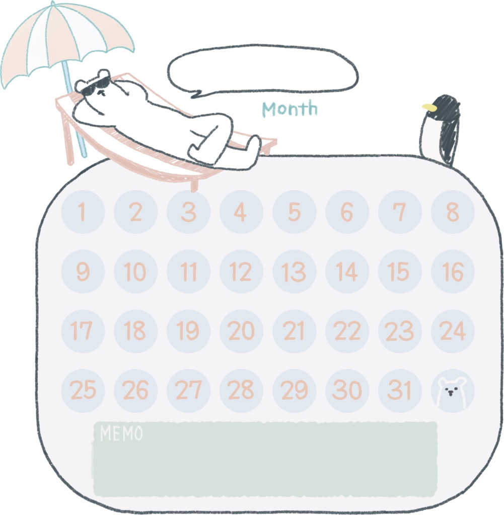 【デジタル手帳素材】ゆるくま(しろくま)ハビットトラッカーふせん