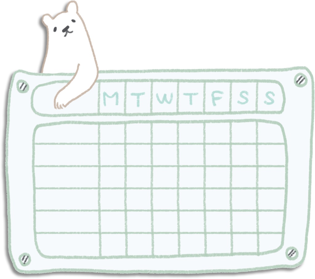 【デジタル手帳素材】ゆるくま(しろくま)ハビットトラッカーふせん