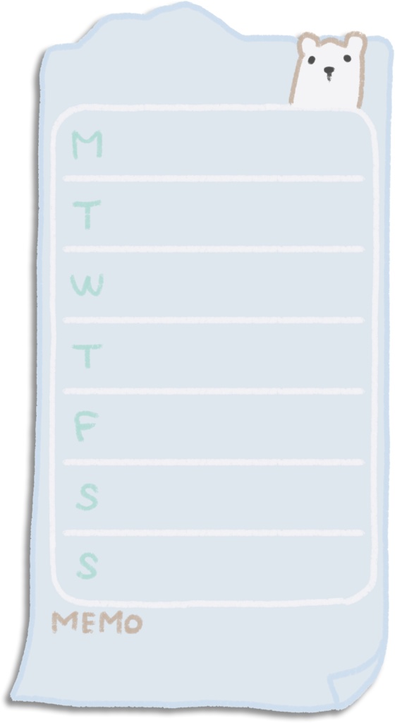 【デジタル手帳素材】ゆるくま(しろくま)ハビットトラッカーふせん
