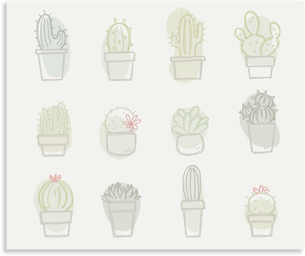 【デジタル手帳素材】さぼてんイラストふせん