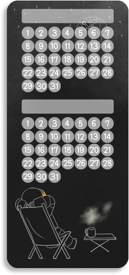 【デジタル手帳素材】宇宙でチルタイムなハビットトラッカーふせん