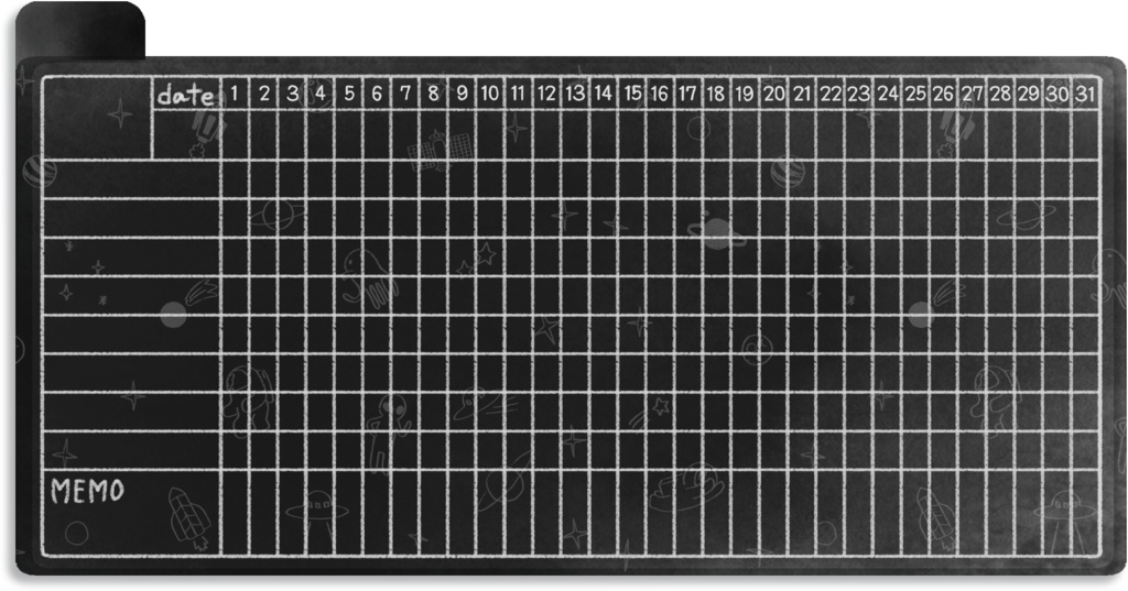【デジタル手帳素材】宇宙でチルタイムなハビットトラッカーふせん