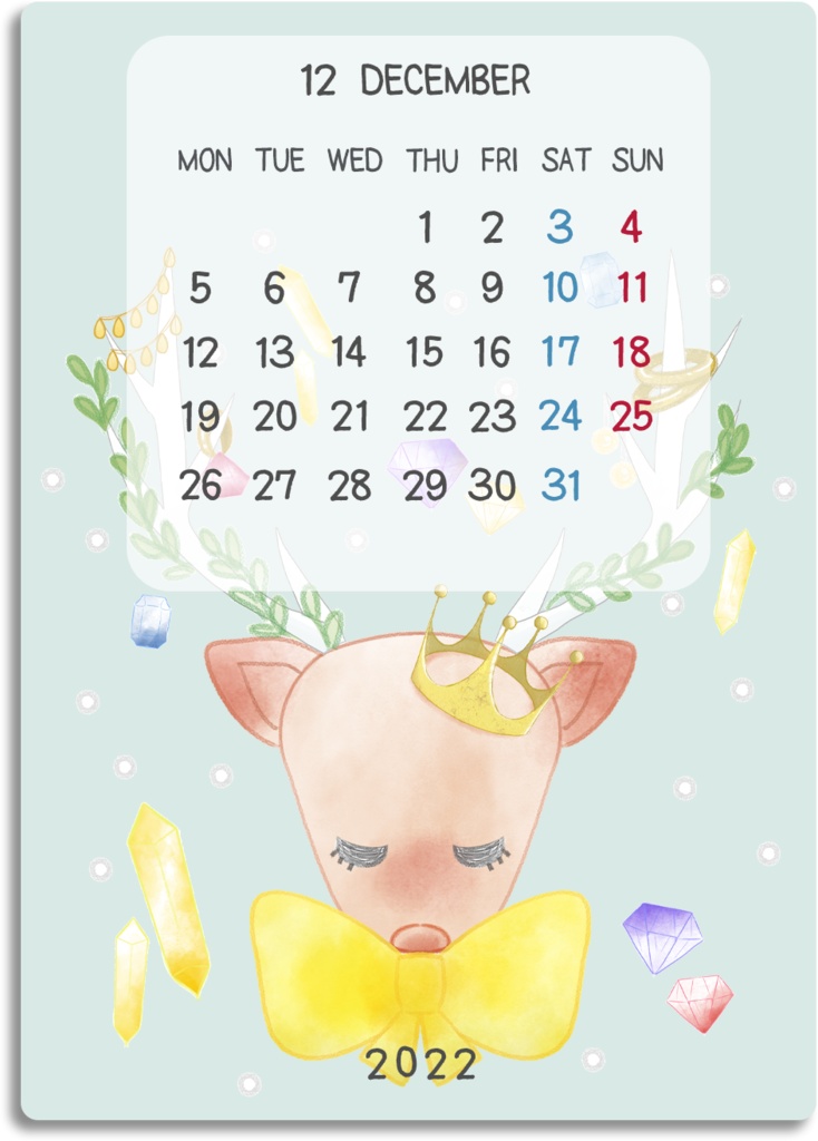 デジタル文具 2022年カレンダー(どうぶつ水彩風イラスト)ふせん