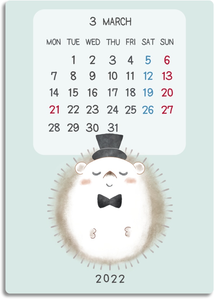 デジタル文具 2022年カレンダー(どうぶつ水彩風イラスト)ふせん