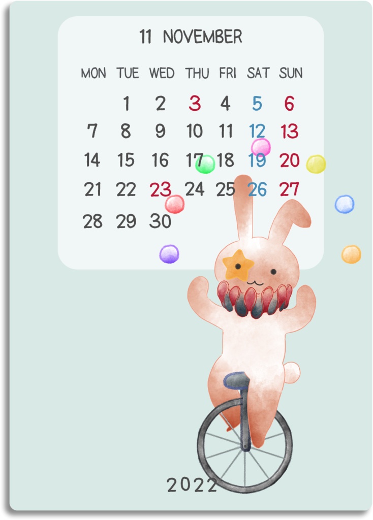 デジタル文具 2022年カレンダー(どうぶつ水彩風イラスト)ふせん