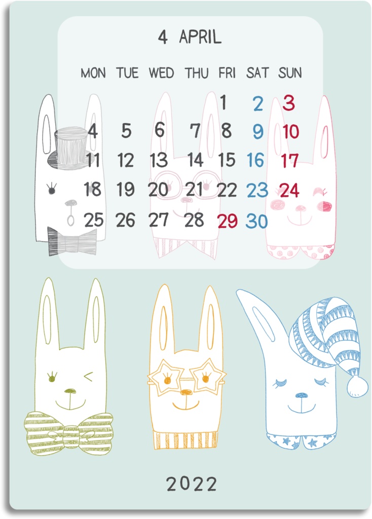 デジタル文具 2022年カレンダー(どうぶつ水彩風イラスト)ふせん