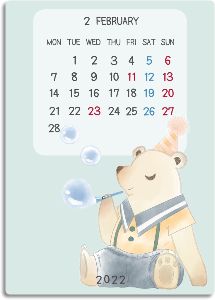 デジタル文具 2022年カレンダー(どうぶつ水彩風イラスト)ふせん